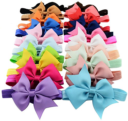 Qandsweet 20pcs Baby Girls Headbands and Forked Tail Bow Photography