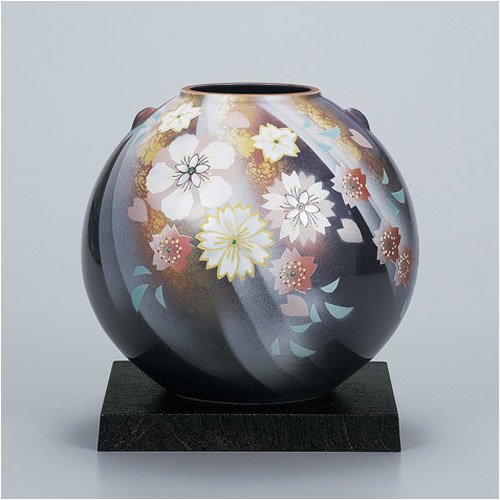 九谷焼 7号花瓶　陽光花の舞（台付）