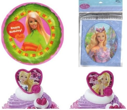 24 Barbie Cupcake Rings with Banner and Foil Balloon - Barbie Birthday Bundle