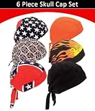 6pc Motorcycle Skull Cap Doo Rag Bandana Biker Wrap Set