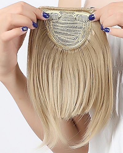 S-noilite Stylish 8"(20cm) Front Neat Bangs/fringe Ash Blonde Clip in Hair Extensions 1pcs 2 Clips Striaght Hairpiece Charming Accessories Handy Use