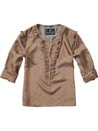 Maison Scotch Damen Top l/s silk top with ruffles placket - 11240953821, Gr. 40 (L), Braun Preisvergleich