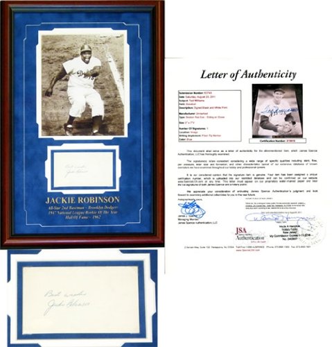 Jackie Robinson Autographed/Hand Signed Framed 3x5 Card w/ Unsigned 8x10 Photo (James Spence)