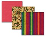Caspari Set of Three Traditional Rolls of Foil Wrapping Paper, Red Foil, Holly & Ribbons Gold Foil, Carnival Stripe Foil