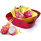 Double two-piece bowl drainer set to hold Fruits, Nuts, Candies, Salads and more. Server tray/snack dish/serving bowl set and drainer set. Colors Red + Yellow