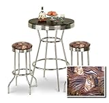 Chrome Bar Table & 2 Chrome Finish Tiger Face Animal Print Fabric Seat Bars ....