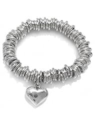 9MM Round Hoop Heart Charm Sterling Silver Stretch Bracelet