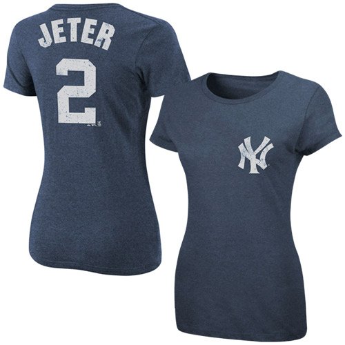 MLB Derek Jeter New York Yankees Women's Short Sleeve Crew Neck Tee (Ath Navy Heather, X-Large)