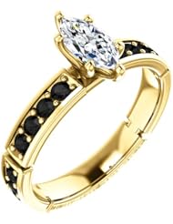 14K Yellow Gold Marquise Cut White and Black Diamond Ring -- LIFETIME WARRANTY