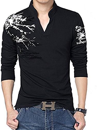 Vechell Men Summer Casual Button V Neck Slim Muscle Tops Tee T Shirt Black 01,L