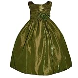 Girl Holiday Dress - Two Tone Dark Khaki and Olive Taffeta (Size 2 - 8) NEW