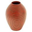Handmade Mottled Crimson Terracotta Urn Vase With Line Etchings