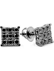 1.00 Carat (ctw) 10k White Gold Round Black Diamond Square Shaped Stud Earrings