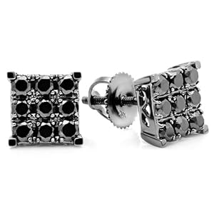 1.00 Carat (ctw) 10k White Gold Round Black Diamond Square Shaped Stud Earrings