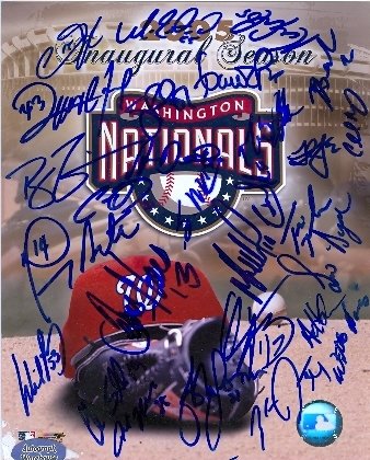 Washington Nationals logo 8x10 photo signed by Ryan Zimmerman, Elijah Dukes, Cristian Guzman, John L