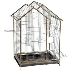 Cage Connection Contemporary House Bird Cage with Platform Door, 22 x 16 x 34,  Sculptured Bronze