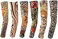 Hmxpls 6pcs Set Body Art Arm Stockings Slip Accessories Fake Temporary Tattoo Sleeves, Tiger, Crown Heart, Skull, Tribal Shape