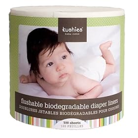 Kushies Flushable Biodegradable Diaper Liners, 100 Sheets