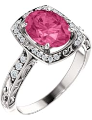14K White Gold 9.00x7.00mm Oval Cut Pink Tourmaline and Diamond Ring -- LIFETIME WARRANTY