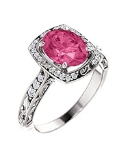 18K White Gold 9.00x7.00mm Oval Cut Pink Tourmaline and Diamond Ring -- LIFETIME WARRANTY