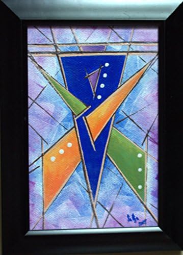 Acrylic abstract original painting miniature size on canvas board in a modern frame 13 x 18 cm