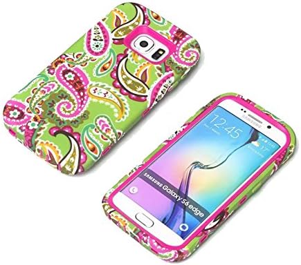 Galaxy S6 Edge Case, MISTOT(TM) Latest Fashion Hot Sale Paisley Flower Pattern Hybrid High Impact Durable Bumper Armor Back Protector Shockproof Silicone Case for Samsung Galaxy S6 Edge (Rose Red)