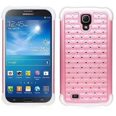 Samsung Galaxy Mega 2 Case, Defender Bling Hybrid Gel Protector Diamond Hybrid - Lifetime Warranty (PINK ON WHITE SKIN)