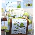 Baby Furniture | Baby Appleseed Crib Collections Soho Froggies Party Baby Infant Crib Nursery Bedding Set 10pcs **reversible Into Morden Blue & Brown Polka Dot Designs **