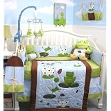 SoHo Froggies Party Baby Crib Nursery Bedding Set 13 pcs included Diaper Bag with Changing Pad & Bottle Case ~ SoHo Designs