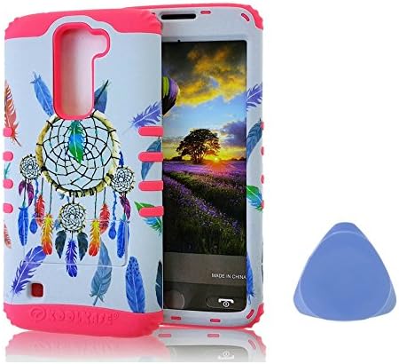 Fincibo (TM) Dream Catcher/ Coral Pink Rocker Hybrid Protector Snap On Cover Skin Gel Soft Inner Layer With Stand For LG K7 Tribute 5 LS675 MS330 + Triangle Removal Tool