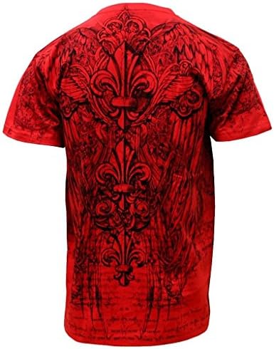 Ekus Men's Konflic Silver Fleur De Lis Muscle V-neck Tee L Red