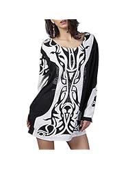 Plus Size Cashmere Long Sleeves General Print Mini Dress 