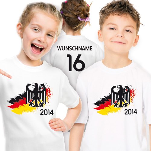 Deutschland Kinder T-Shirt zur Fussball WM 2014 personalisiert mit eigener Rückennummer und Wunschname Gr. 152
