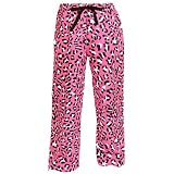 Hot Bright Pink Leopard Spots Fun Print Novelty tie cord flannel cotton pants for lounging, sleep, sports. Unisex relaxed fit, available in 3 Youth sizes