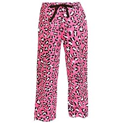 Hot Bright Pink Leopard Spots Fun Print Novelty tie cord flannel cotton pants for lounging, sleep, sports. Unisex relaxed fit,