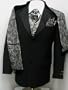 New Mens Eight Piece (8pc) Complete Tuxedo - Black and Silver - Jacket, Pants, Vest, Shirt, Tie, Scarf, Handkerchief, and Cummerbund Included