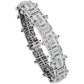 14k White Gold Large Bar Link 8.75 Mens Bracelet, w 6.00 Carats Baguette,... by Gabriella Gold