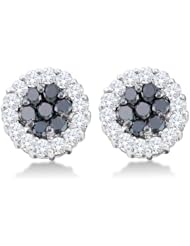 14K White Gold Round Brilliant Cut Black and White Diamond - Flower Shape Invisible & Channel Set Studs Earrings with Secure Screw Back Closure - (1.48 cttw.)