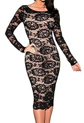 Polyester/Spandex Floral Print Spring Summer Winter Lace Illusion Long Sleeves Party Dress/Midi Dress 