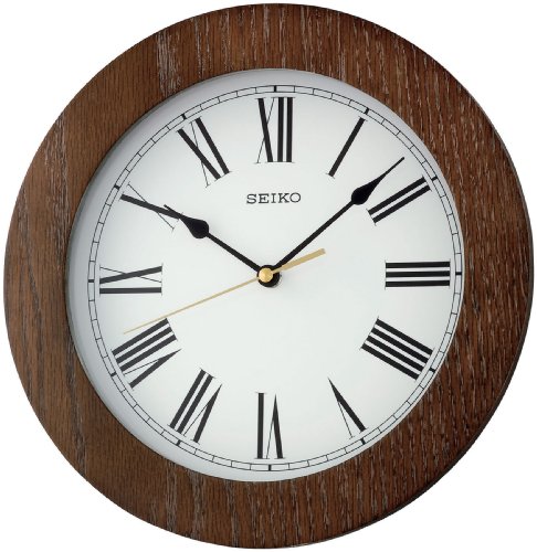 Seiko Wall Clock Dark Brown Wooden Case White Dial