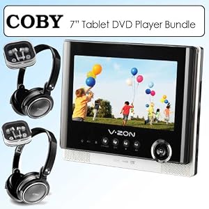 Coby TFDVD7052 7 In. TFT Portable Tablet Style DVD Player Bundle