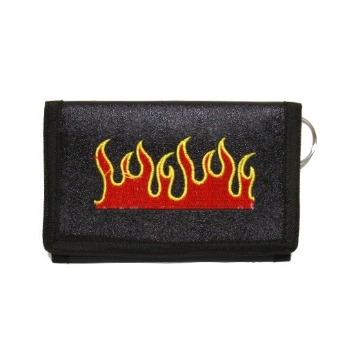 Burning Flames Tri Fold Faux Leather Embroidered Wallet