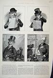 FUNNY DOGS COMEDY BOWLER HAT TOP HAT MONOCLE 1888 PRINT