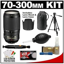Nikon 70-300mm f/4.5-5.6G ED IF AF-S VR Digital SLR Zoom Lens with HB-36 Hood & Pouch Case + Tripod + Cleaning & Accessory Kit for D3000, D3100, D5000, D7000, D90, D300s & D3S DSLR
