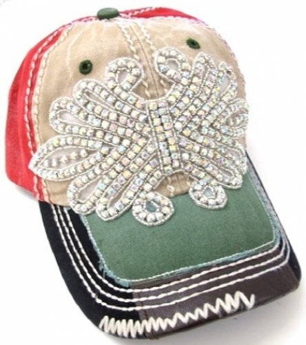 Womens Orange & Green Multi Colored Rhinestone Baseball Cap