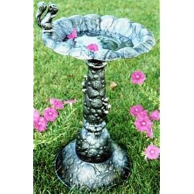 Antiqued Pewter Squirrel Birdbath (Bird Feeder) with Water Wiggler by 