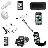 USB Retractable Data Cable + USB Car Charger + USB Home Travel Charger + Silicone Skin Cover Cases (Black + Clear) + Black Stereo 3.5mm Headset Handsfree with Microphone + Clear LCD Screen Protector + Stylus Pen + Car Mount Holder + Crystal Clear Snap On Case + Black Horizontal Pouch Case for Apple Iphone 8GB 16GB 2nd Generation Smartphone