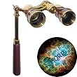 3 x 25 Opera Glass Binocular w/ Built-In Extendable Handle / Burgundy with Gold Trim by HQRP plus Coaster