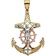 14K Tri-Color Gold Mariner's Crucifix Pendant - 33.50x26.25mm