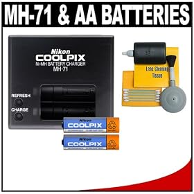 Nikon MH-71 Battery Charger with (2) Rechargeable Ni-MH AA Batteries with 5-Piece Cleaning Kit for Nikon Coolpix for L22, L24, L26, L110, L120, L810 & S30 Digital Camera